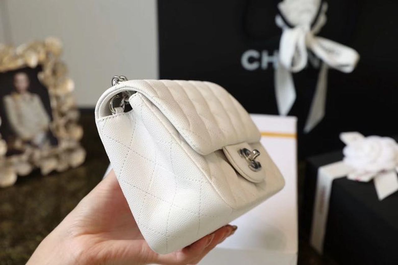 CHL -  Classic Mini Flap Bag SilLusso Official - Hardware White For Women 6.6in/17LO A35200