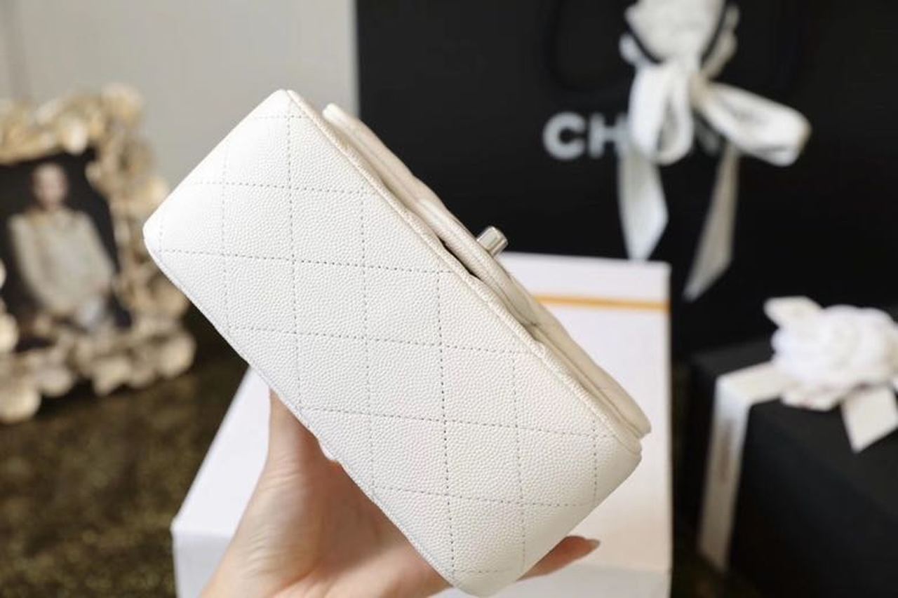CHL -  Classic Mini Flap Bag SilLusso Official - Hardware White For Women 6.6in/17LO A35200