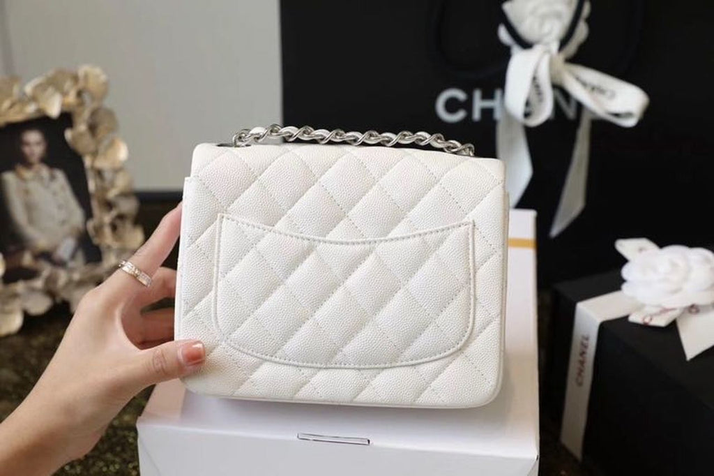 CHL -  Classic Mini Flap Bag SilLusso Official - Hardware White For Women 6.6in/17LO A35200