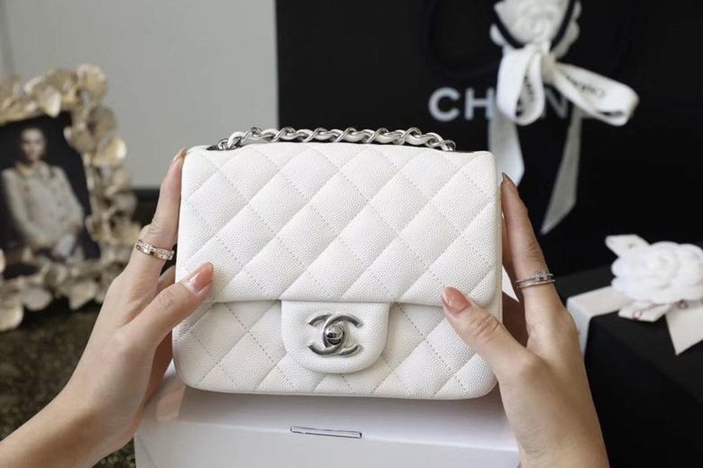 CHL -  Classic Mini Flap Bag SilLusso Official - Hardware White For Women 6.6in/17LO A35200