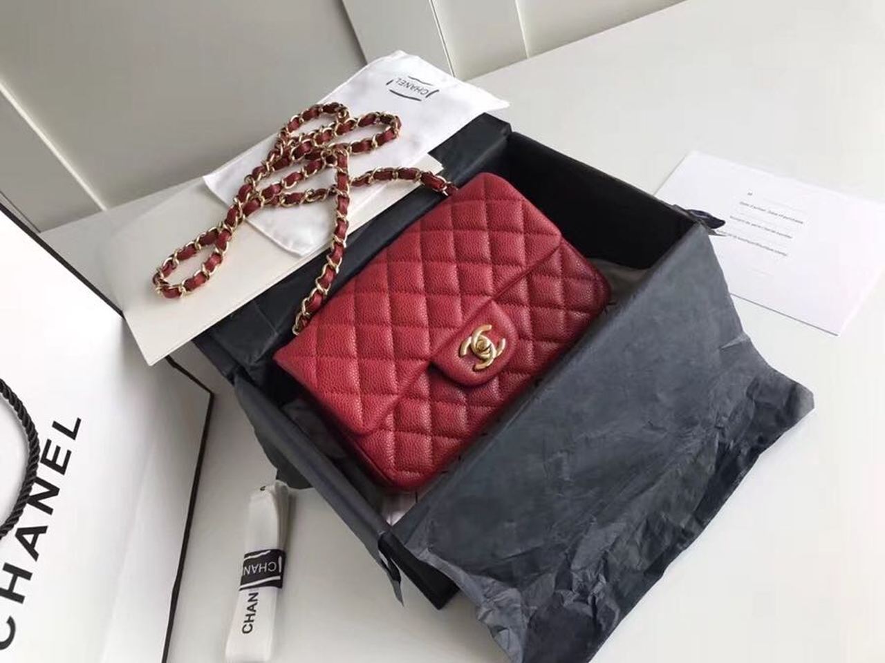CHL -  Classic HandBag With Charm Chain CHL -  Gold Toned Hardware Red For Women