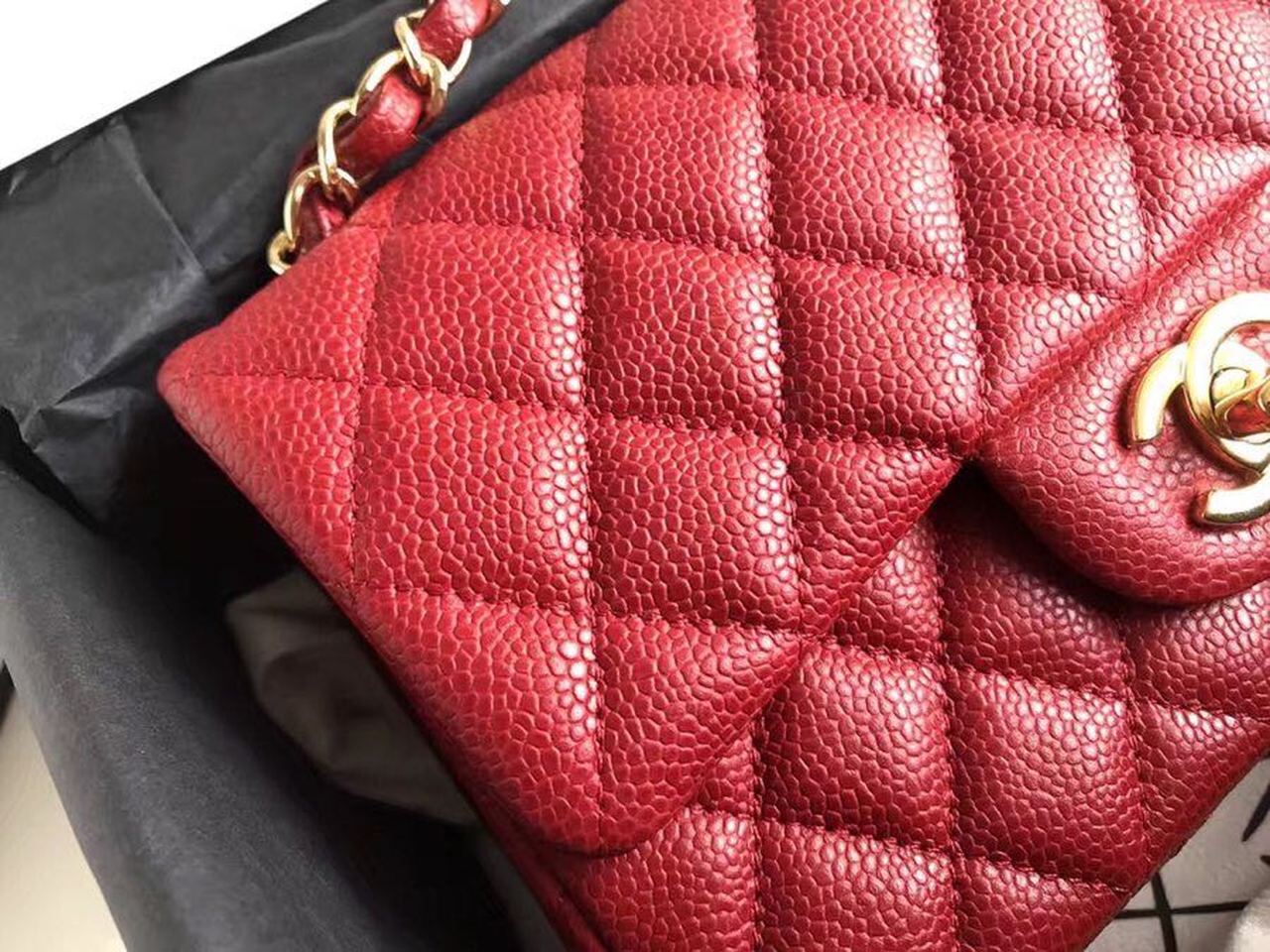 CHL -  Classic HandBag With Charm Chain CHL -  Gold Toned Hardware Red For Women