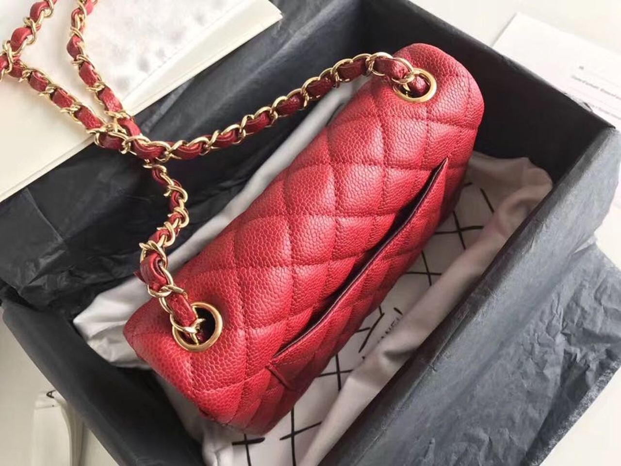 CHL -  Classic HandBag With Charm Chain CHL -  Gold Toned Hardware Red For Women