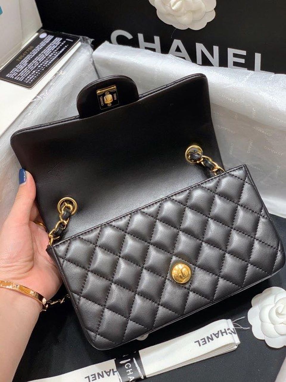 CHL -  Classic Flap Bag Gold Toned Hardware Black For Women Bags, Shoulder And Crossbody Bags 7.8in/20LO A01116