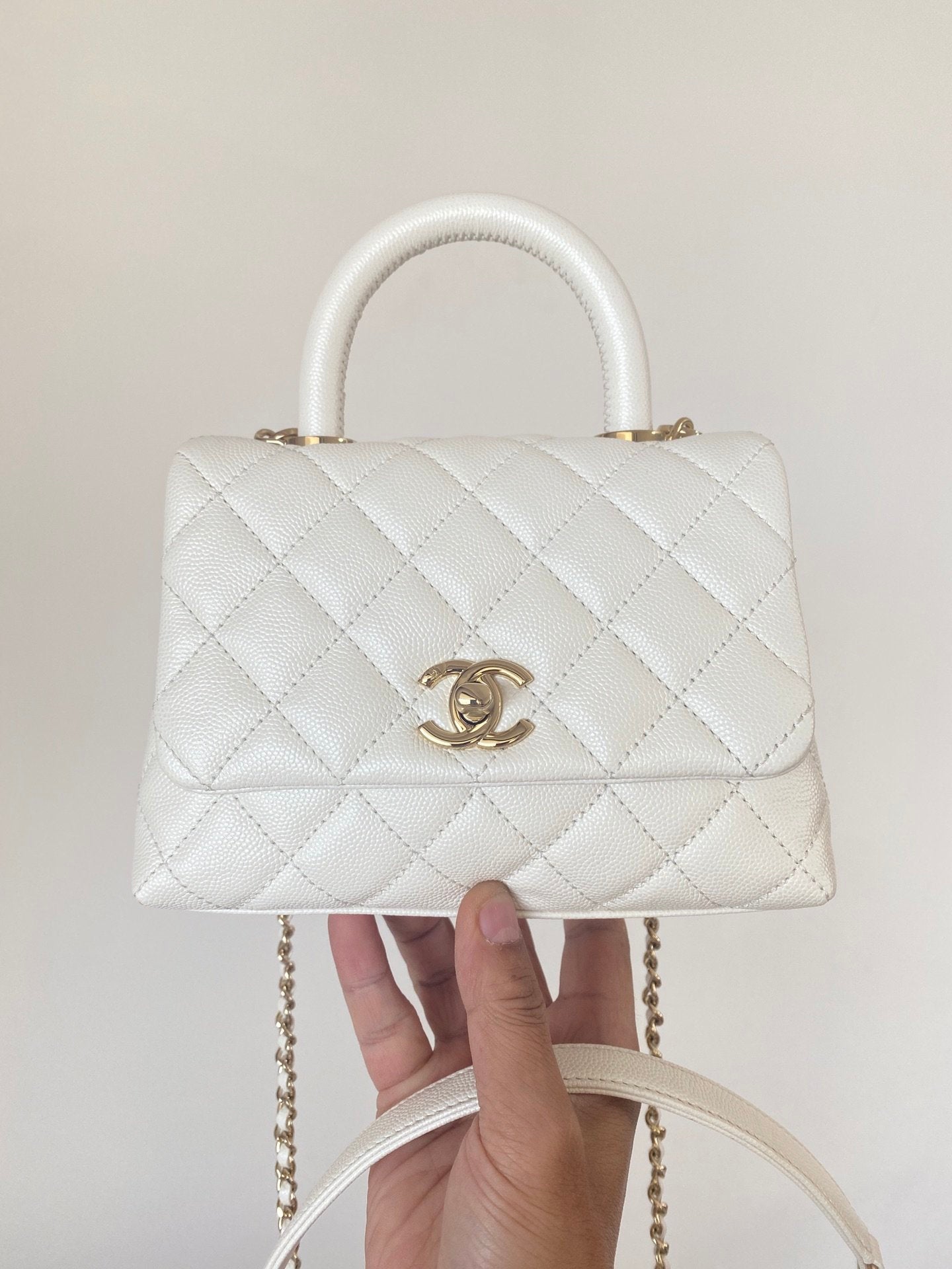 CHL - Mini Flap Bag Top Handle White For Women 7.5in/19LO