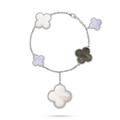 CLOVER 5 MOTIFS SIVLER WHITE MOP BRACELET