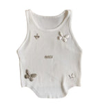 Miu Butterfly Embroidered Ribbed Tank Top
