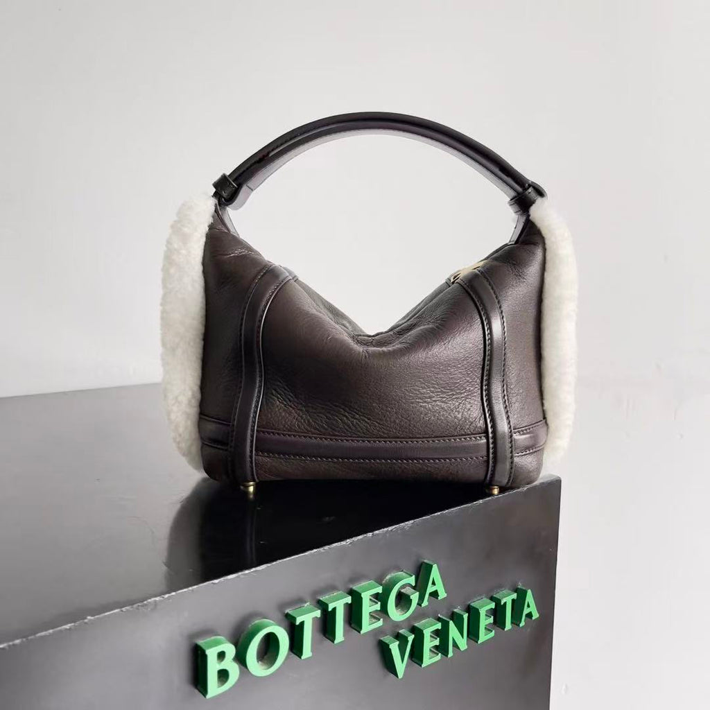 BV Wallace Mini Bag Brown White Lamb Fur Leather