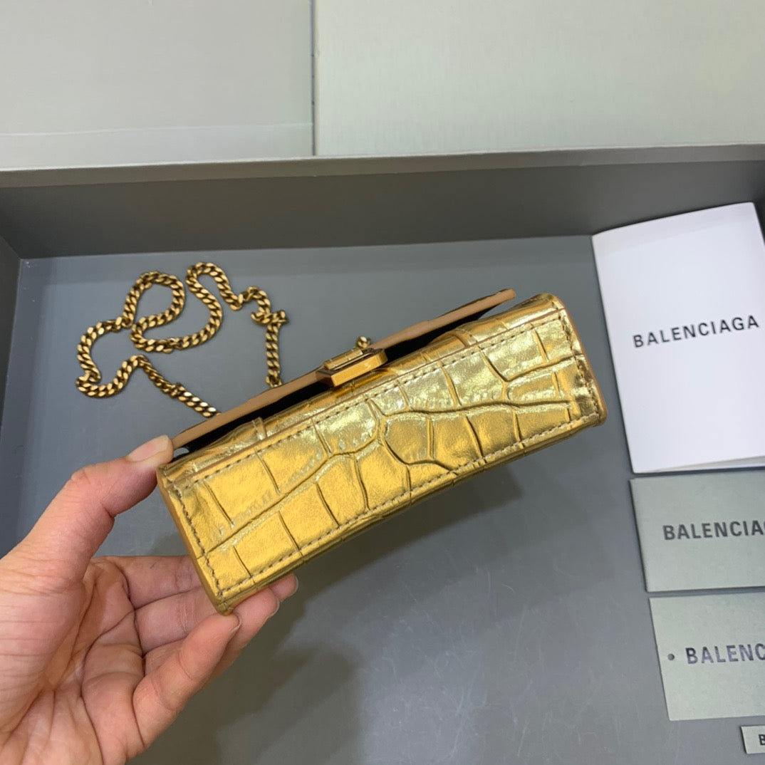 BLN-Ciaga Hourglass Mini Handbag With Chain In Gold, For Women,  Bags 4.7in/12LO 6646761S49M8005