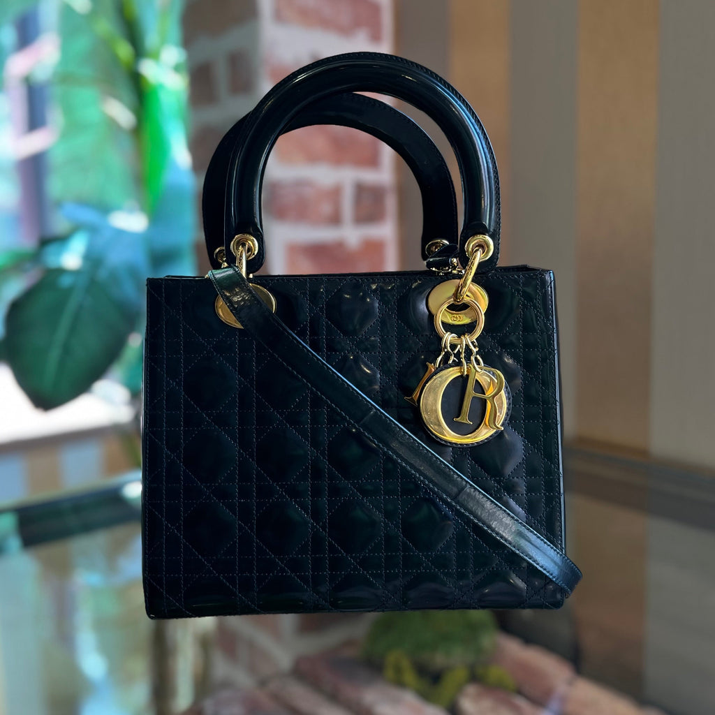 CHRISTIAN DYOR Lady DYOR Medium Patent Cannage Tote Bag