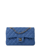 CHNL -  Blue Small Rectangular Caviar Classic Flap LGHW.