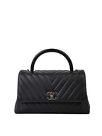CHNL -  Medium Chevron So Black Coco Handle.