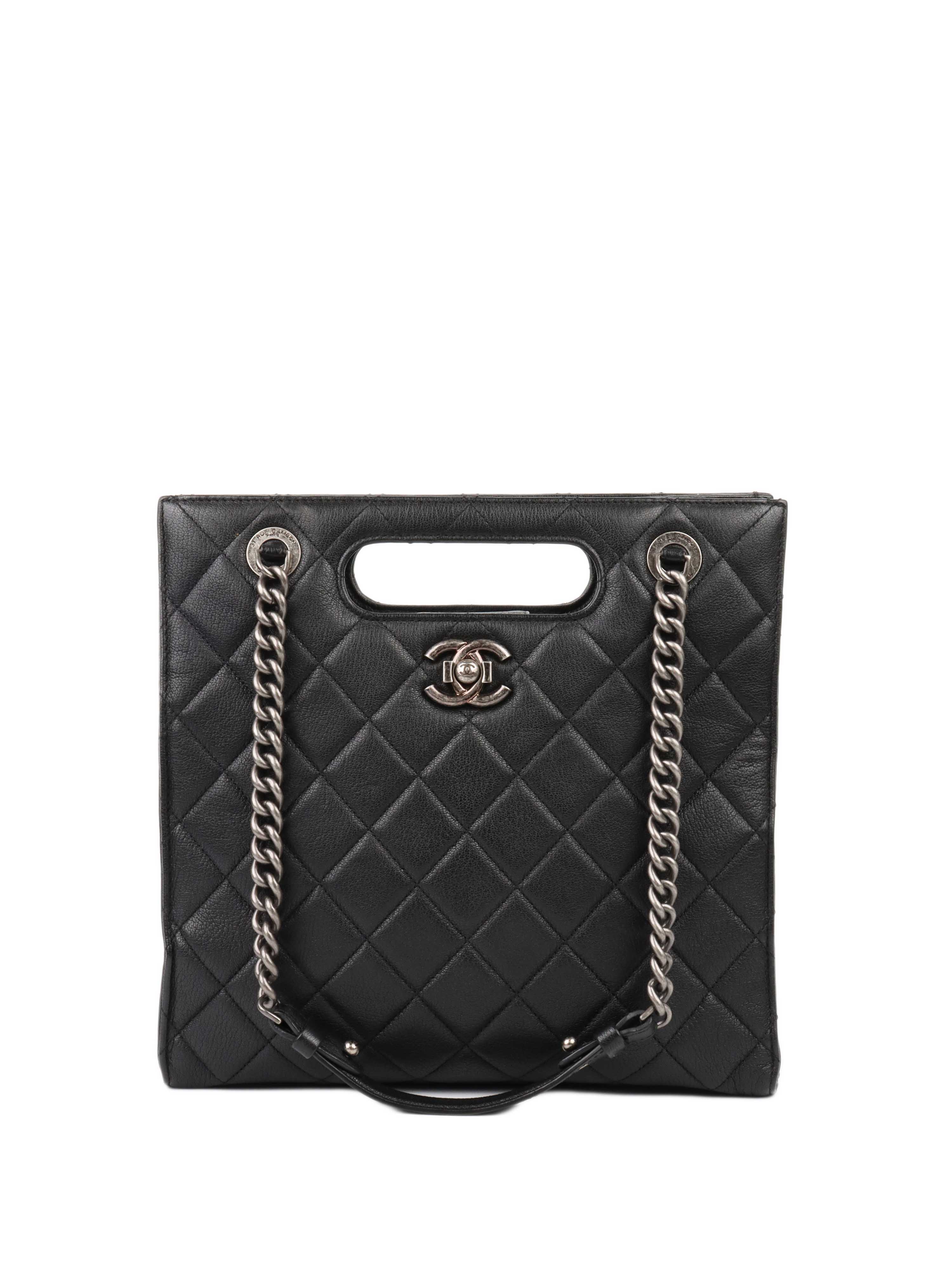 CHNL -  Black Caviar Quilted Leather Shopping Tote.
