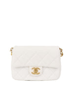 CHNL -  White and Pearl Chain Flap Bag.