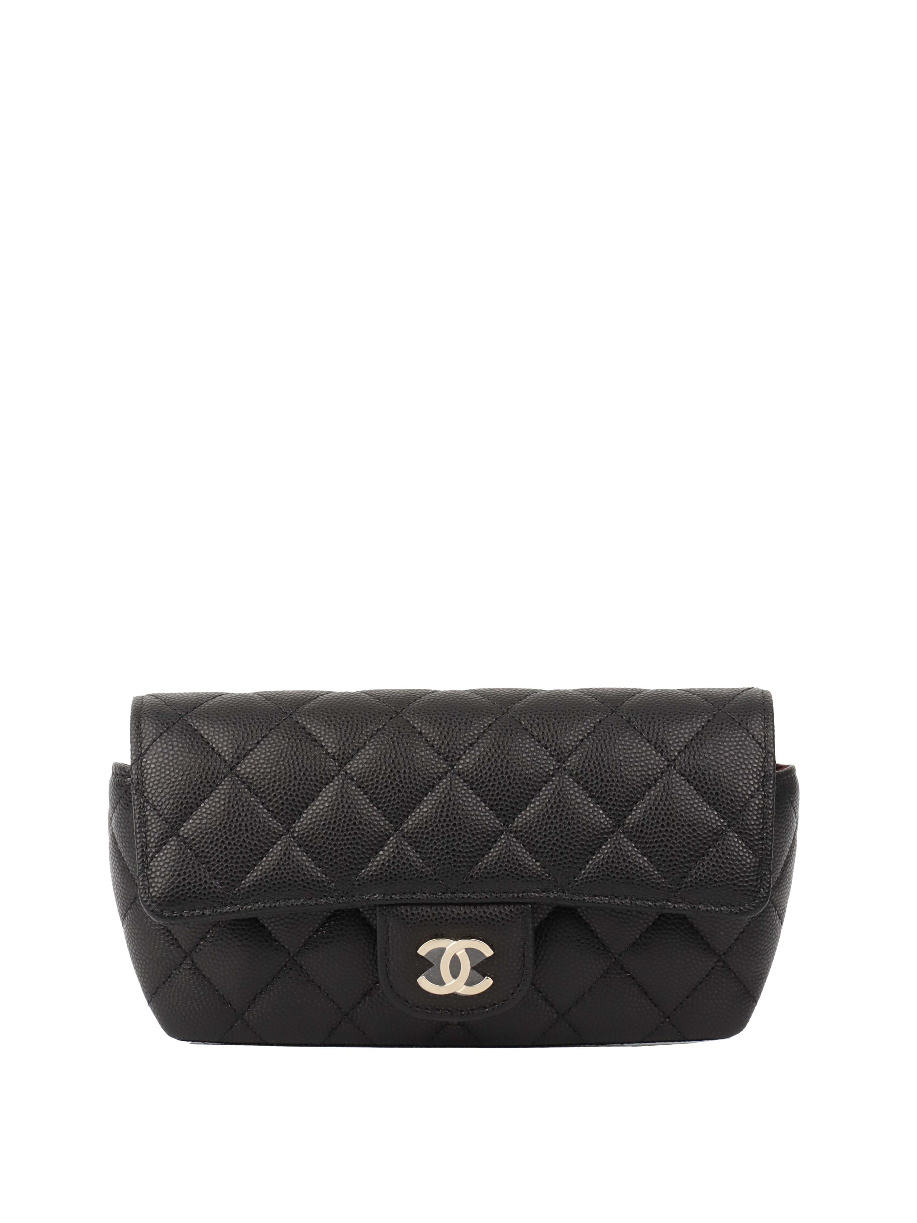 CHNL -  Black Caviar Glasses Case Chain Bag.