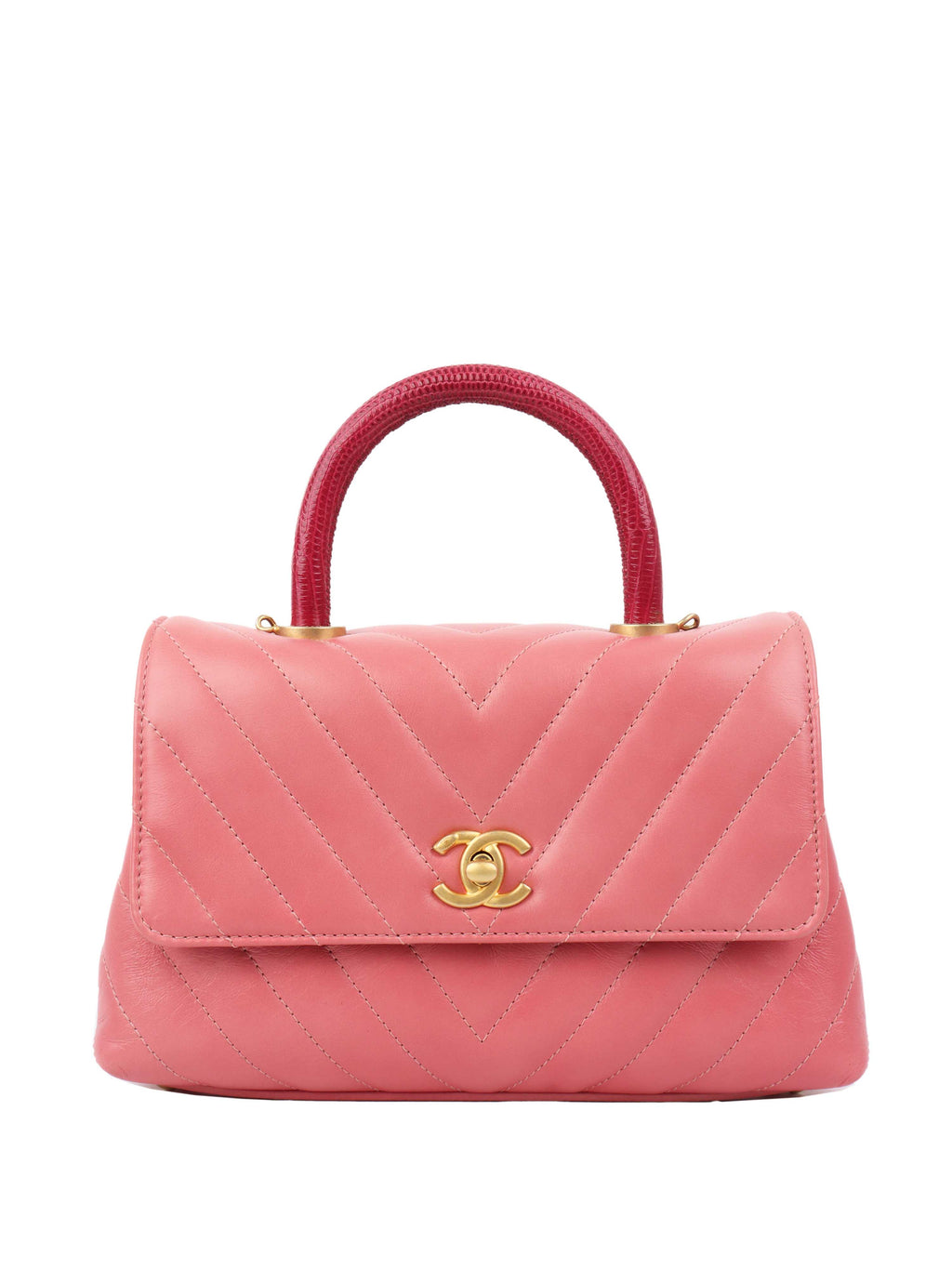 CHNL -  Small Pink Chevron Coco Handle Bag.