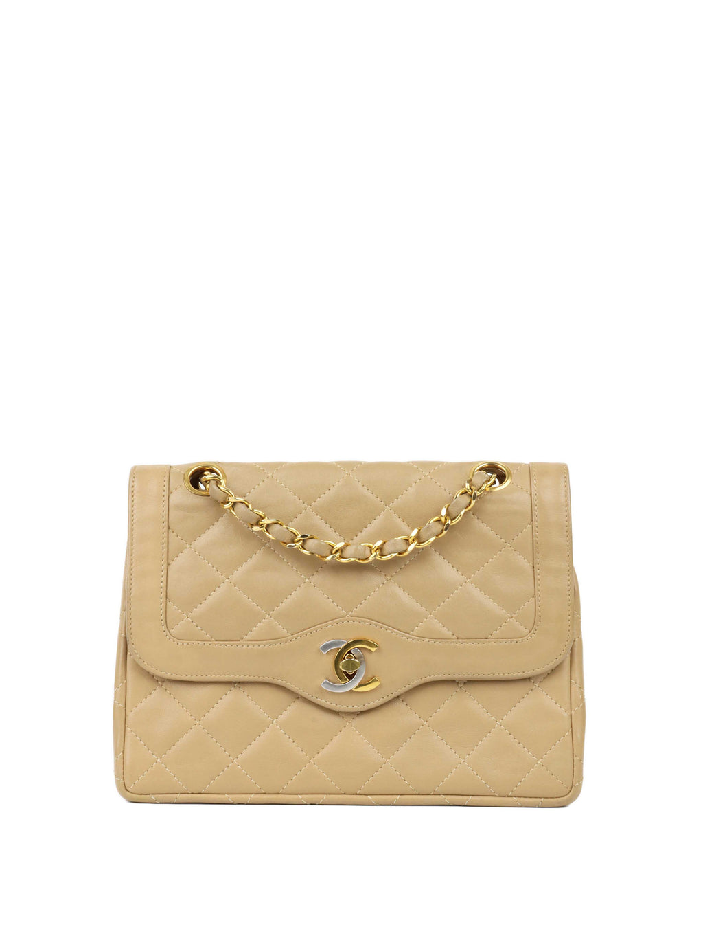 CHNL -   Two Toned Beige Flap Bag.