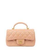 CHNL -  Beige Mini Rectangular Classic Flap with Top Handle.