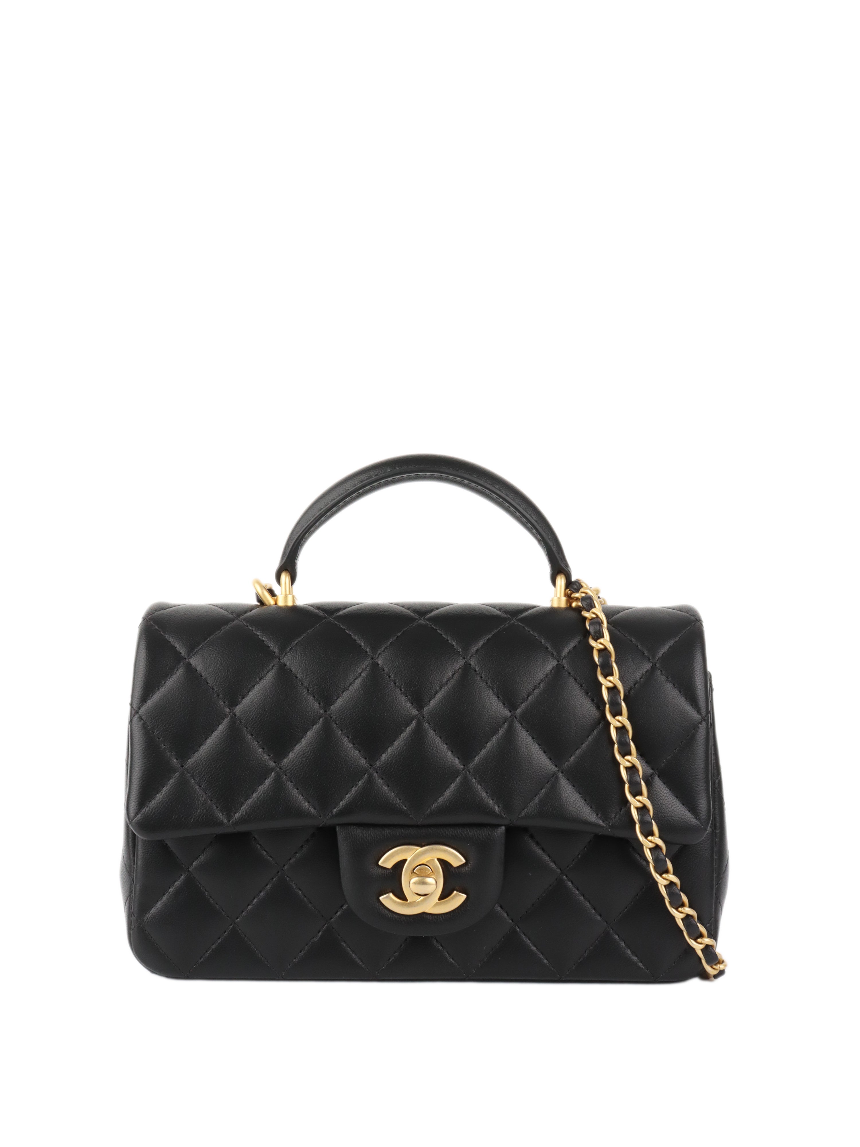 CHNL -  Black Rectangular Mini Classic Flap with Handle.