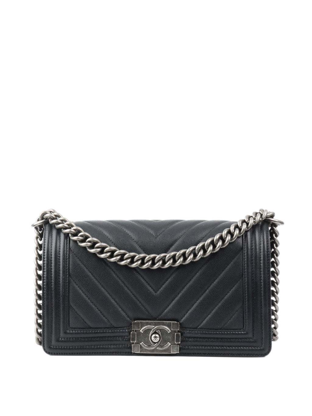 CHNL -  Medium Black Chevron Boy Bag.