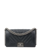 CHNL -  Medium Black Chevron Boy Bag.
