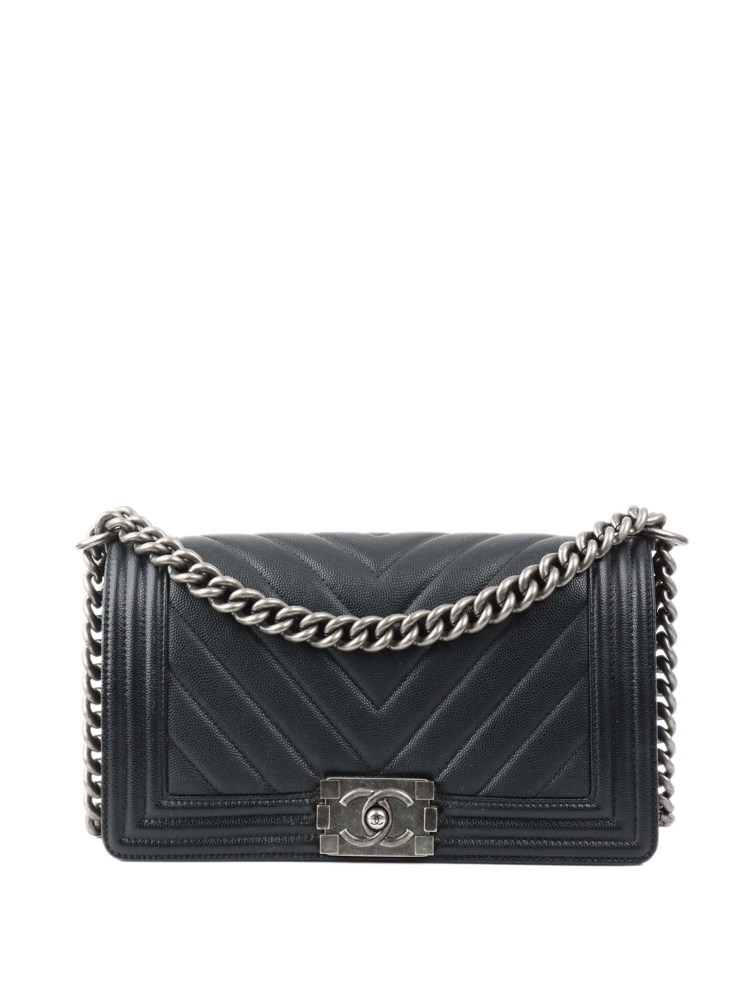 CHNL -  Medium Black Chevron Boy Bag.