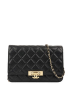 CHNL -  Black Buckled Lambskin Wallet on Chain.