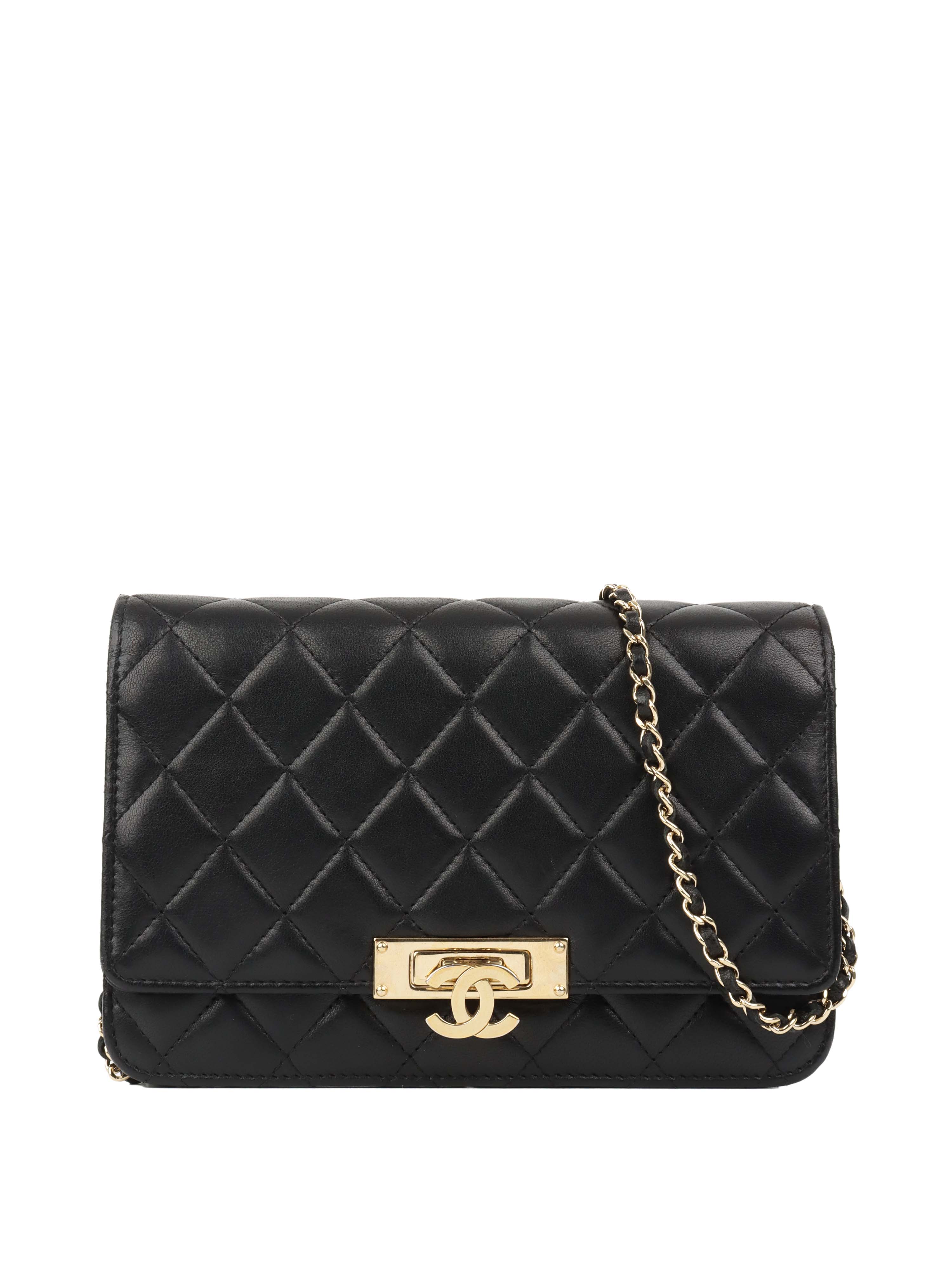 CHNL -  Black Buckled Lambskin Wallet on Chain.