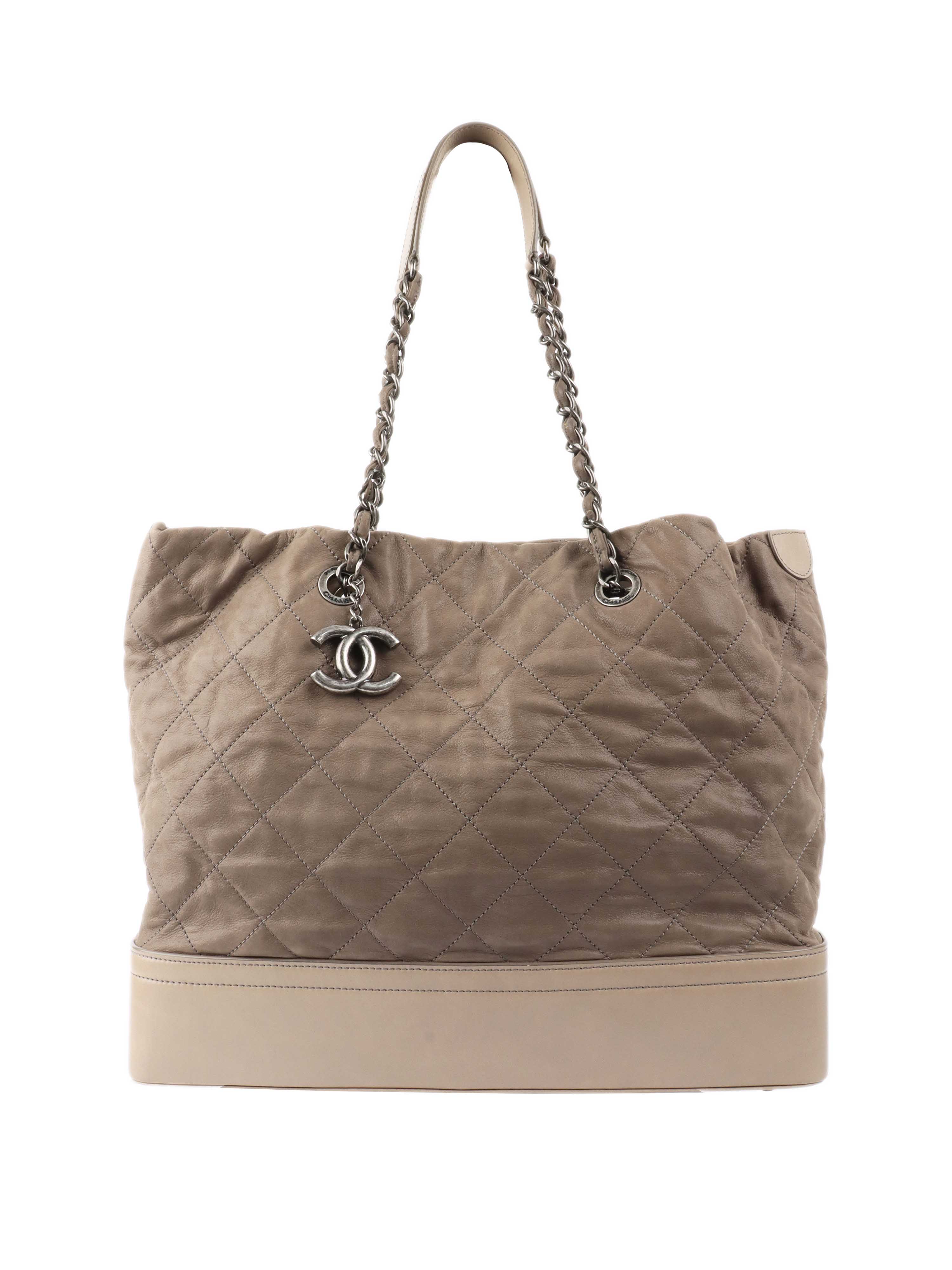 CHNL -  Grey Quilted Calfskin Tote.