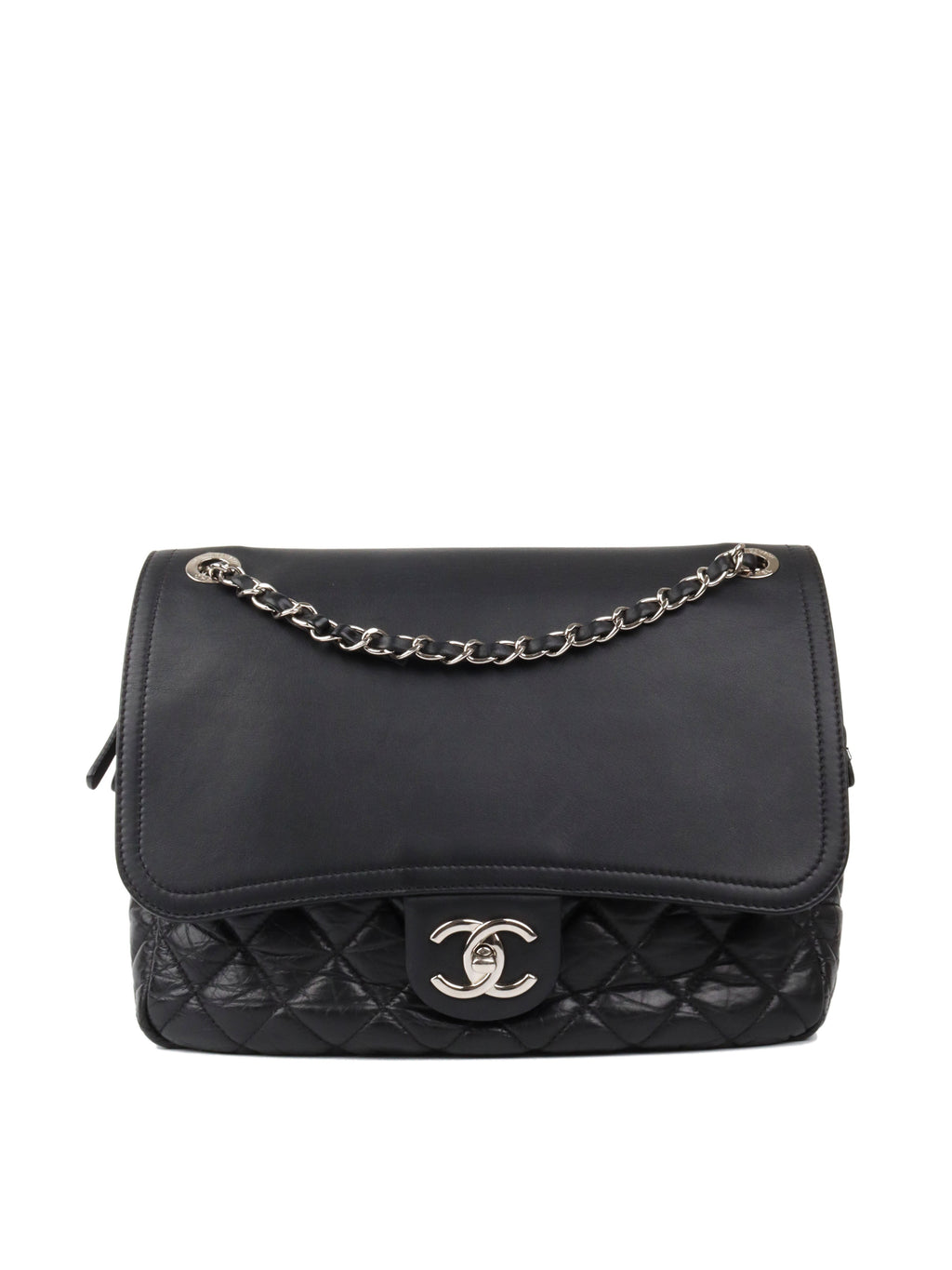 CHNL -  Black Wrinkled Quilted Flap Bag