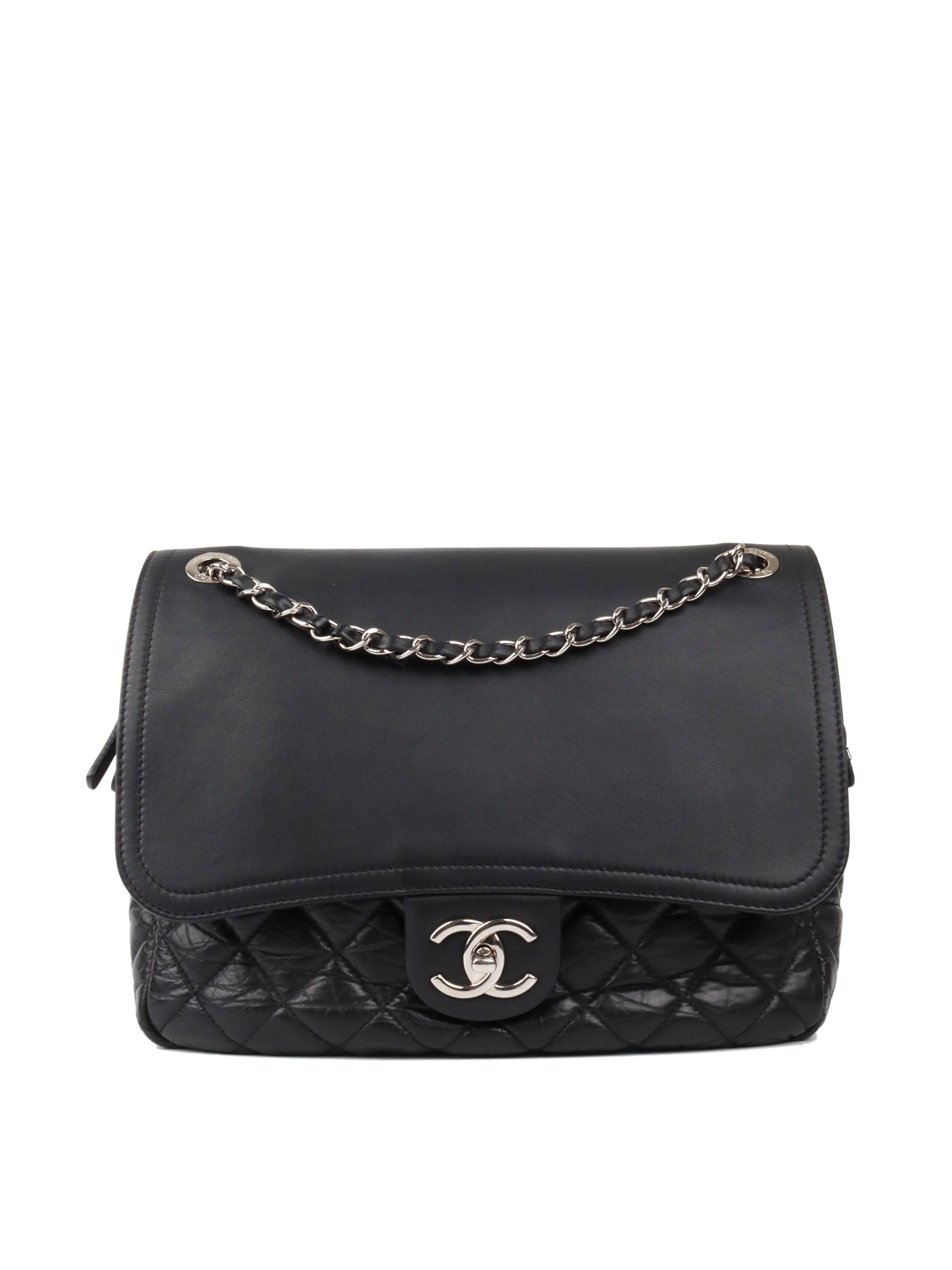 CHNL -  Black Wrinkled Quilted Flap Bag