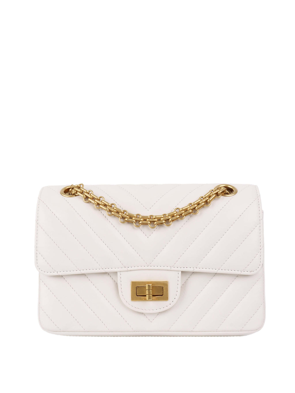 CHNL -  Small White Chevron 2.55 Bag.