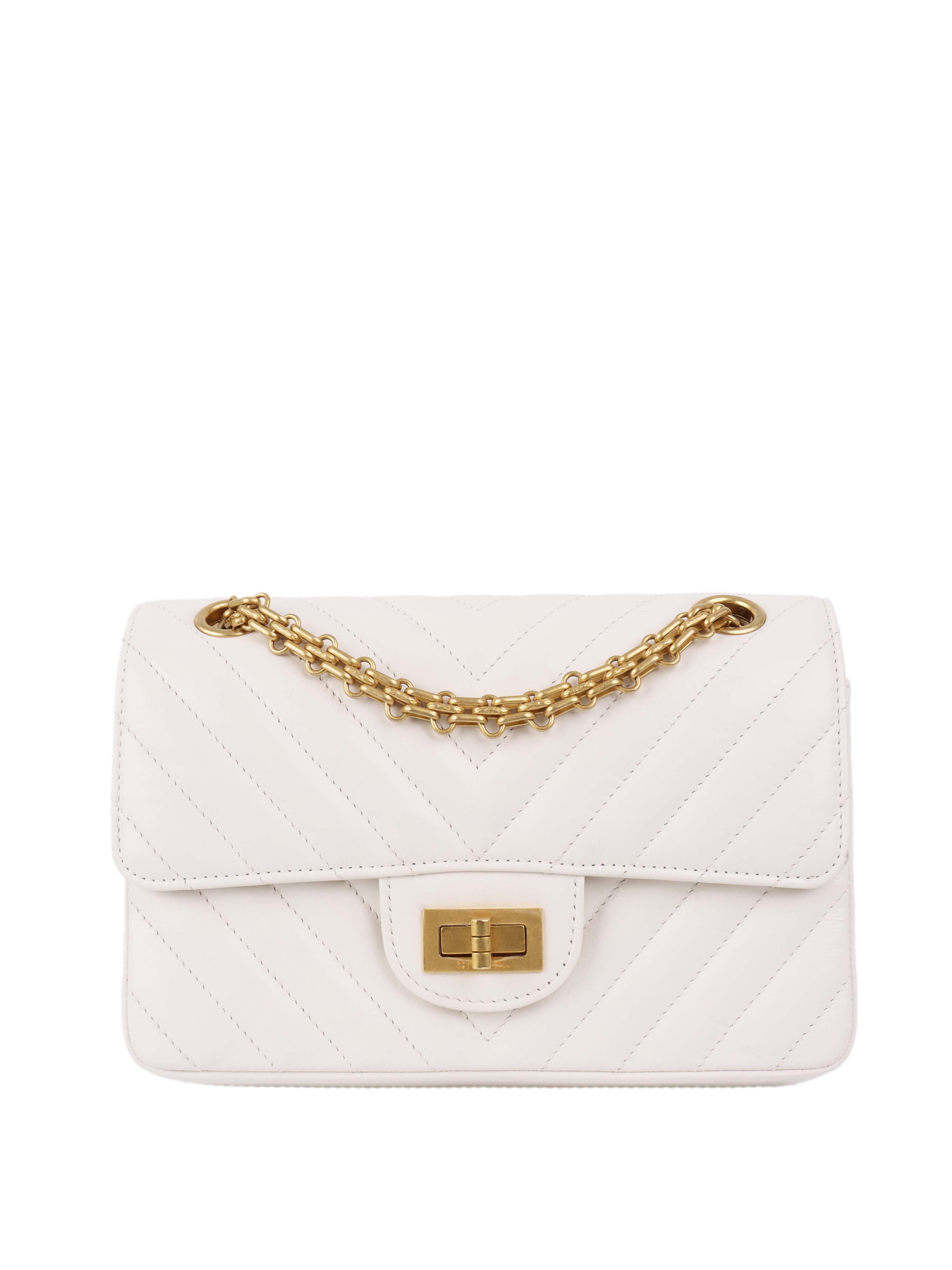 CHNL -  Small White Chevron 2.55 Bag.