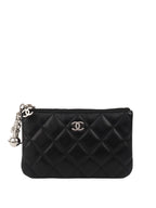 CHNL -  Black Lambskin Zip Pouch.