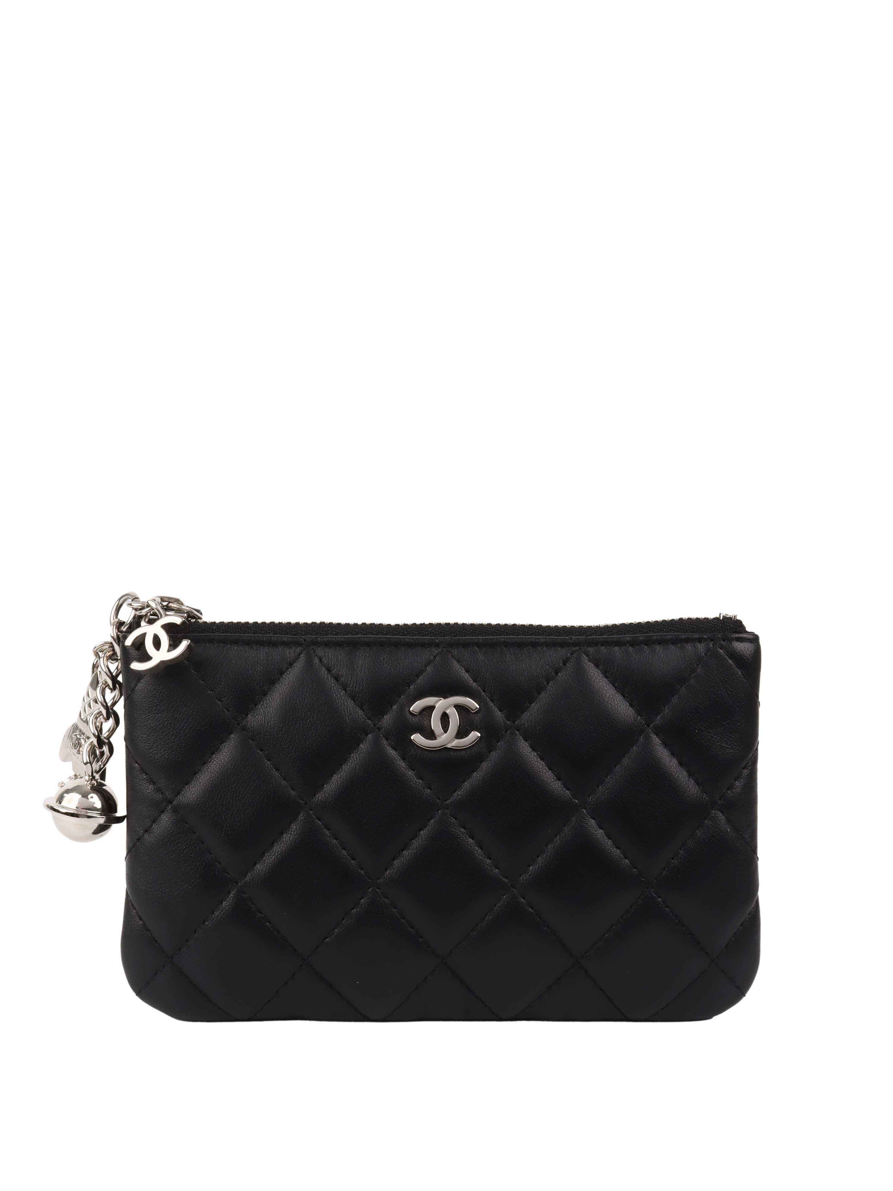 CHNL -  Black Lambskin Zip Pouch.