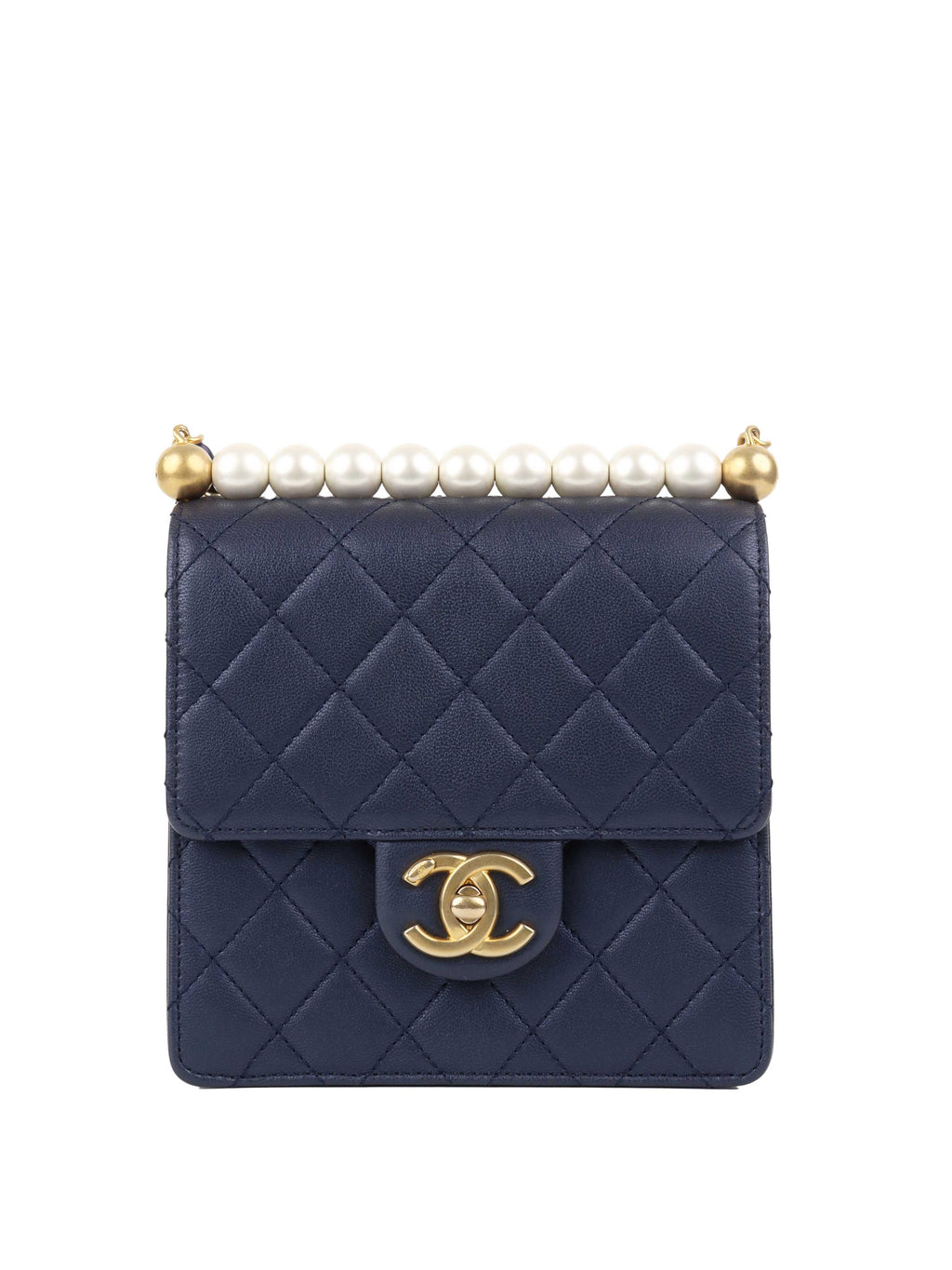 CHNL -  Navy Iridescent Flap Bag with Pearls.
