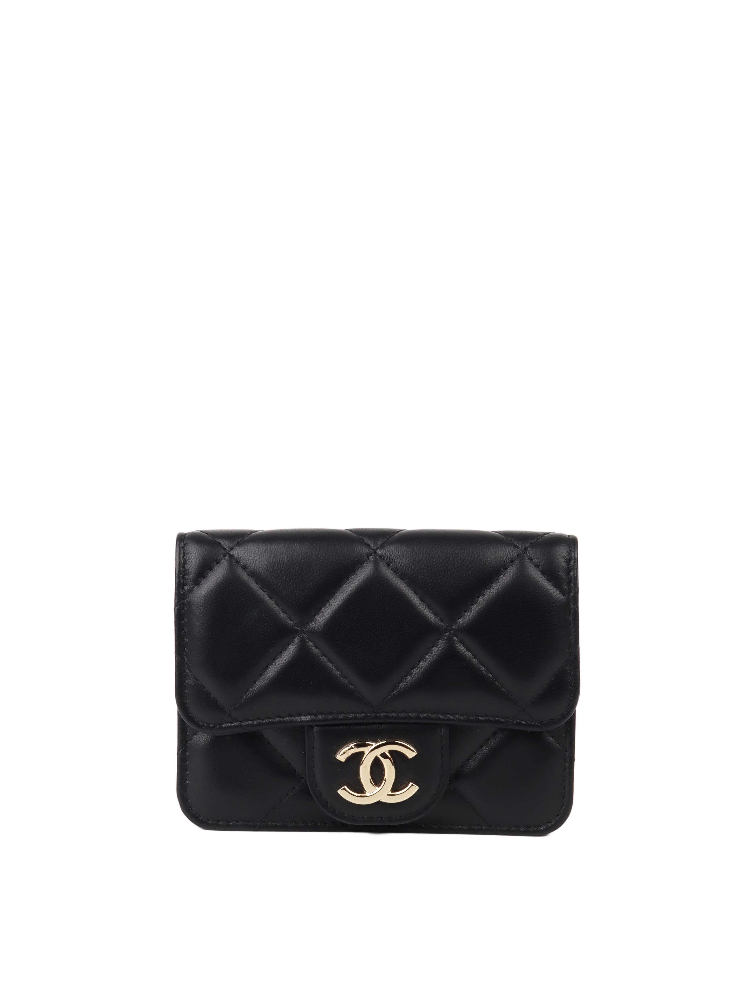 CHNL -  Black Lambskin Chain Belt Bag LGHW.
