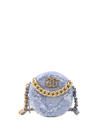 CHNL -  19 Round Blue Sequinned Clutch with Chain.