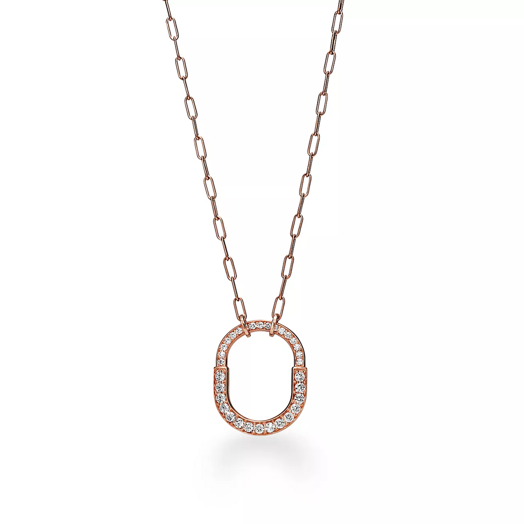 LOCK NECKLACE MEDIUM PENDANT PINK GOLD PAVED DIAMONDS