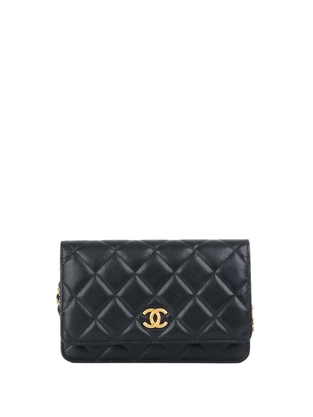 CHNL -  Black Lambskin Punk Wallet on Chain GHW.