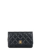CHNL -  Black Lambskin Punk Wallet on Chain GHW.