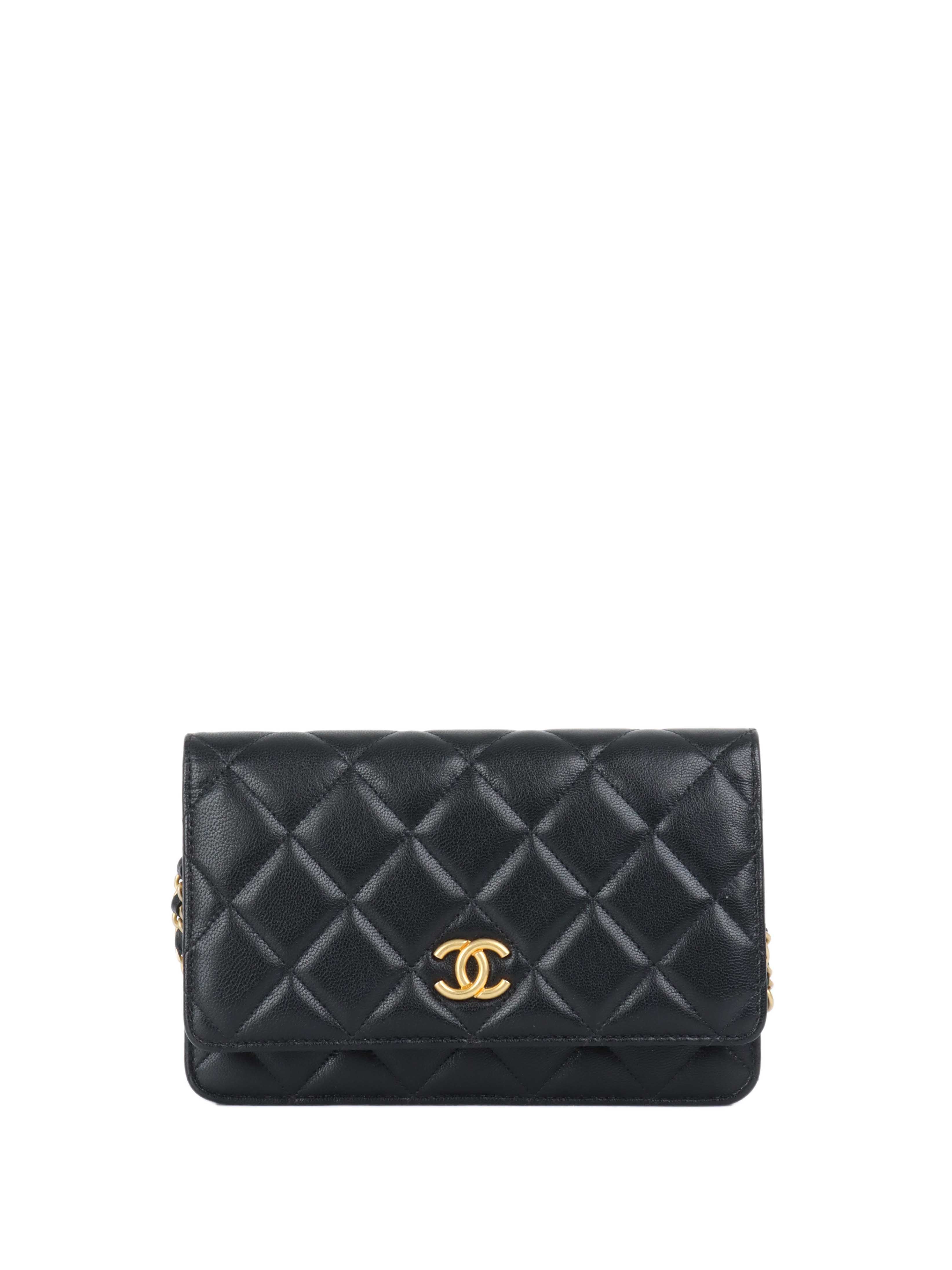 CHNL -  Black Lambskin Punk Wallet on Chain GHW.