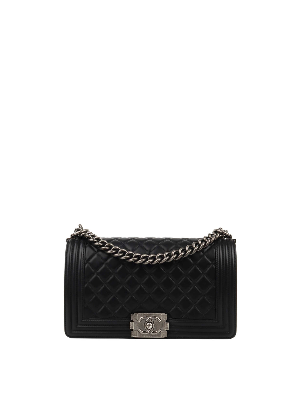 CHNL -  Black Lambskin Medium Boy Bag Ruthenium Finish Metal Hardware.