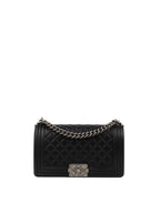 CHNL -  Black Lambskin Medium Boy Bag Ruthenium Finish Metal Hardware.