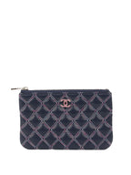 CHNL -  Navy Lambskin Zip Pouch.