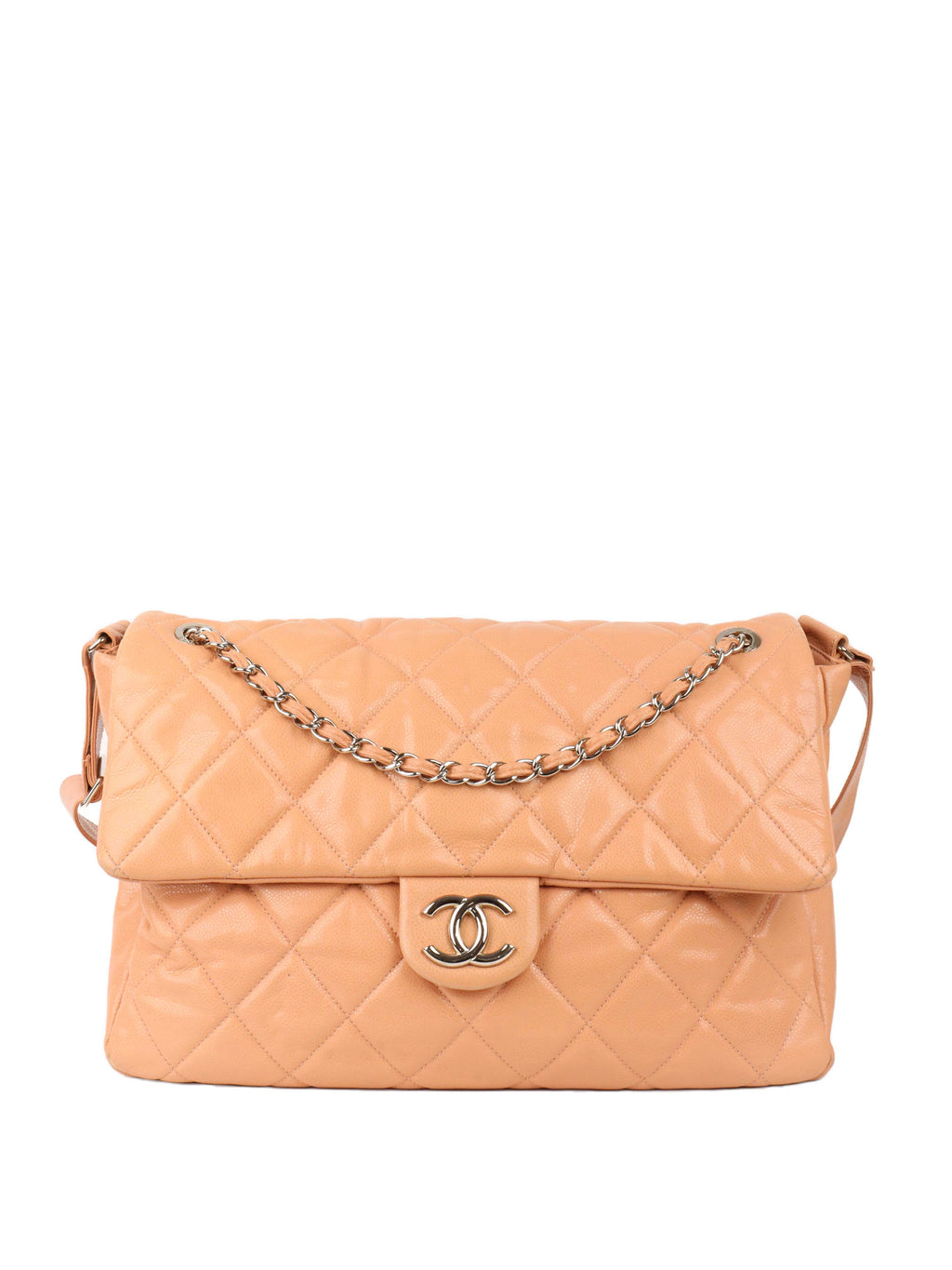CHNL -  Patent Salmon Leather Shoulder Bag.