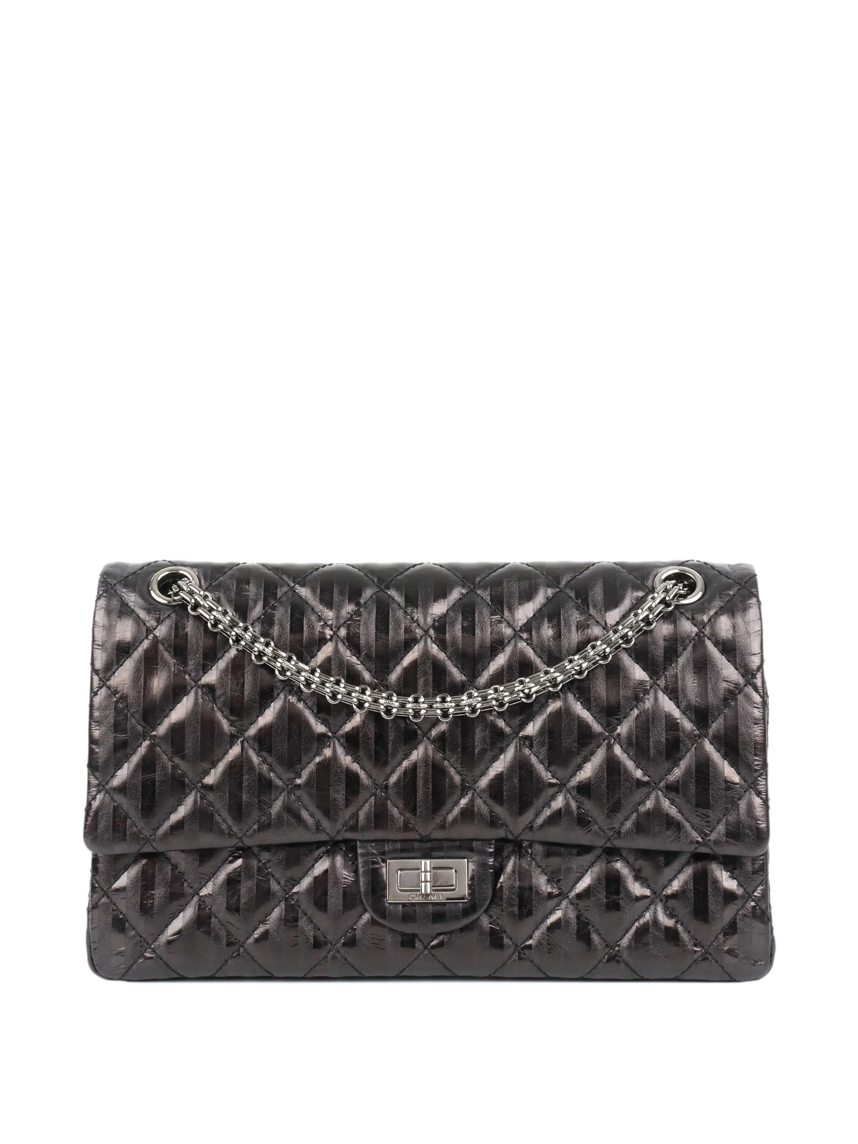 CHNL -  Black Limited Edition Striped Medium 2.55 Bag.