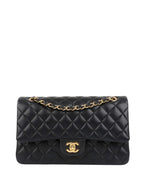 CHNL -  Black Lambskin Medium Classic Flap Bag GHW.