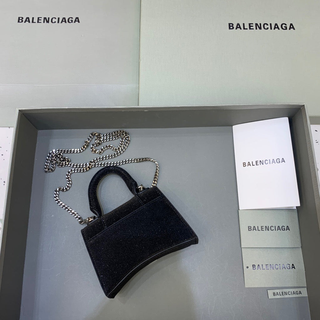 BLN-Ciaga Hourglass Mini Handbag With Chain In Black, For Women,  Bags 4.7in/12LO