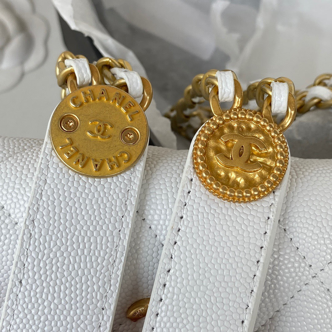 CHL -  Clutch With Chain Gold Hardware Grained Shinny White For Women Handbags, Shoulder Bags 4.7in/12LO AP2857